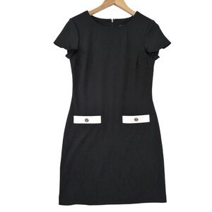 Tommy Hilfiger Womens Black White Button Faux-pocket Short Sleeve Dress size 2